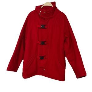 Vintage TRAPPINGS USA Womens Wool Coat Medium - Red RETRO! 1980s Buckle Style
